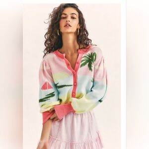 Love Shack Fancy Palm Tree Cardigan SO SOFT!  Size Medium Spring Summer